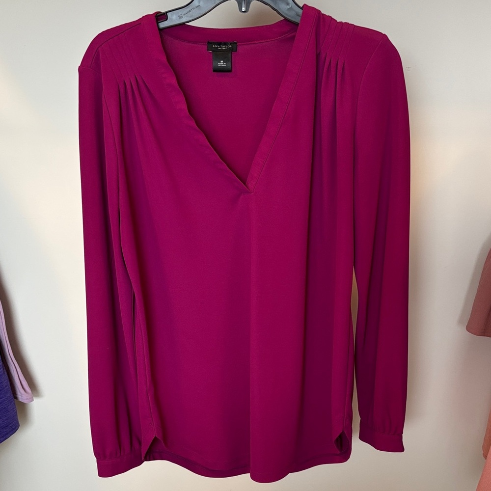 Halogen Fuchsia V-Neck Blouse